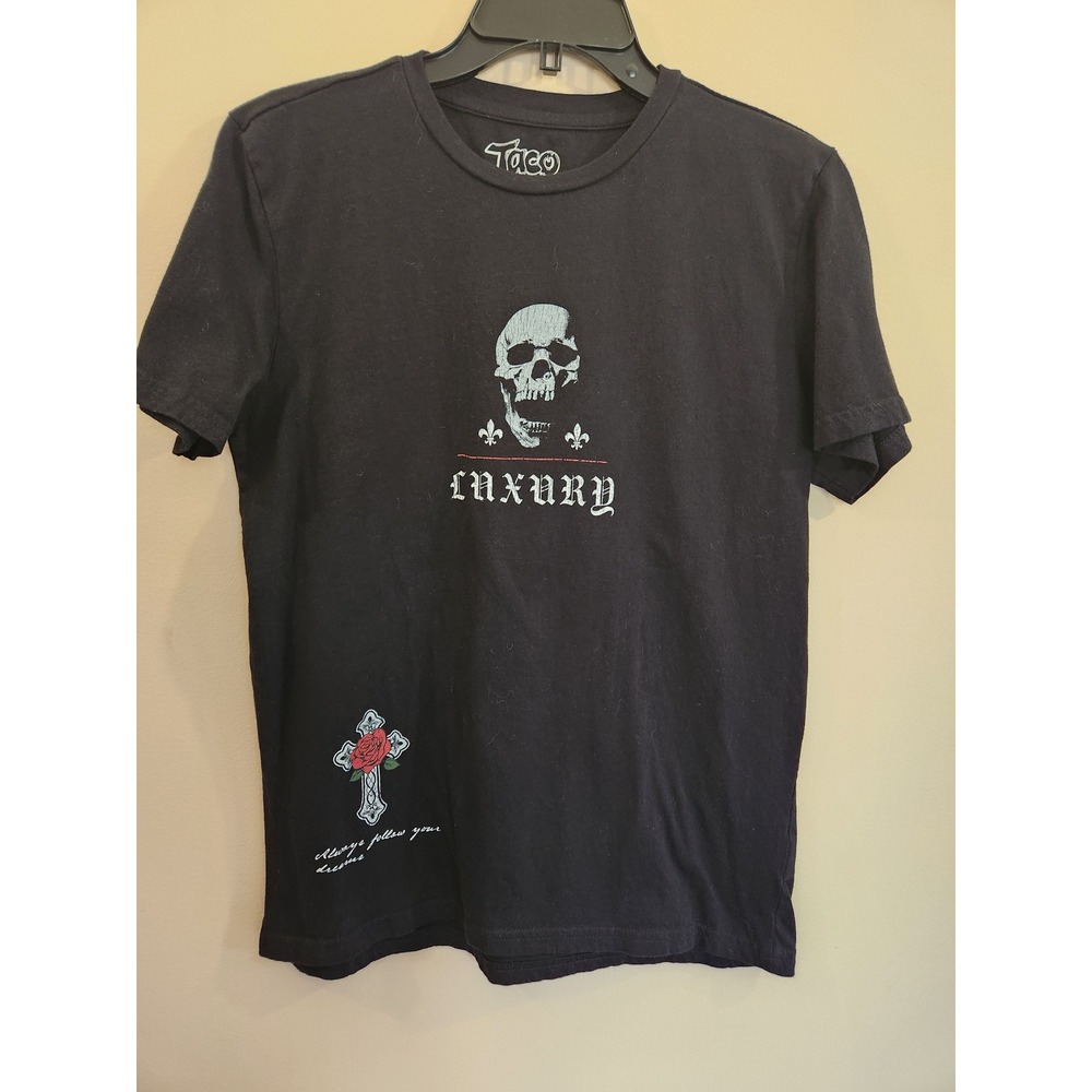Taco‎ Tuesday Mens Luxury Skull Cross Rose Graphic T-Shirt Black Small